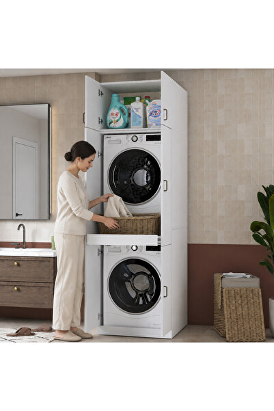 Rani Mobilya Rani KD145 Çamaşır Makinesi Dolabı 4 Kapaklı Çekmeceli Banyo Dol...