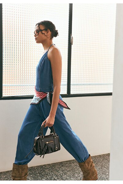Buti Allbucks Stradi-Various Halter Denim Jumpsuit with Scarf Abstr00040
