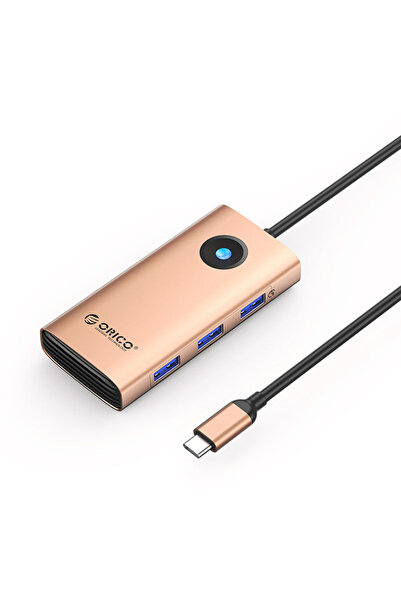 Orico Hub USB-C 6-în-1 PW11, HDMI 4K, PD 100W, 3x USB-A 3.0, USB-C, Auriu Roz