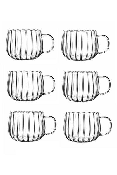 MİMOZA PARK 6 Pieces Heat Resistant Borosilicate Thermisil Mug with Line Desi...