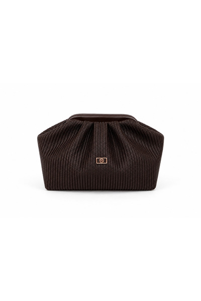 Mimoza Kadın Kahverengi Hasır Görünümlü Suni Deri Portföy ve Clutch Çanta
