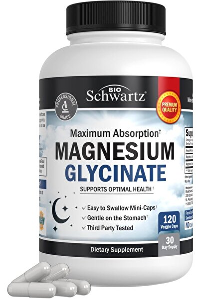 BioSchwartz Magnesium Glycinate 500mg Nerves Muscles Heart Mood and Sleep Sup...