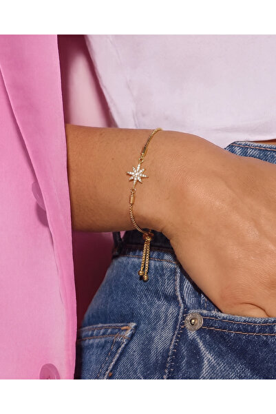 Gleemy accesories Işıltılı Gold Yıldız Zirkon Taşlı Ayarlanabilir Bileklik