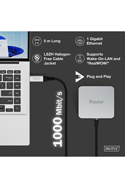 Digitus Adaptor / placă de rețea USB-A RJ45 1Gbps cablu 5m AK-300600-050-S
