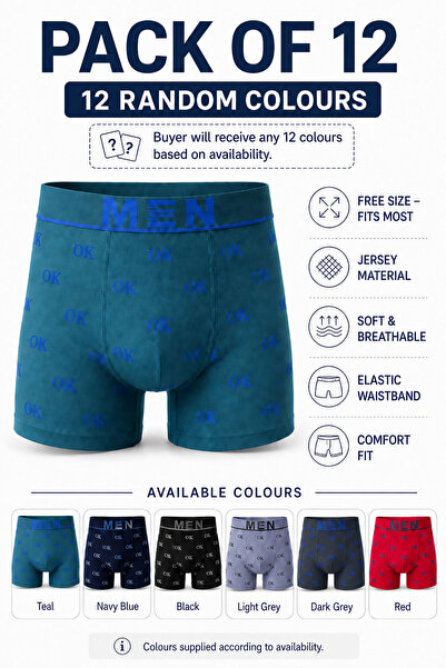 BRANDY DESIGN Men’s Jersey Boxer Briefs Pack of 12 – Free Size, Random Colour...