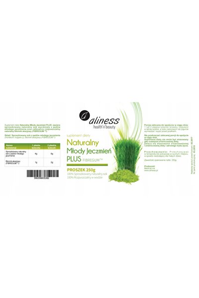 NO BRAND Aliness Young Barley Plus Fibergum + Pudră de tărâțe de salcâm 250 g