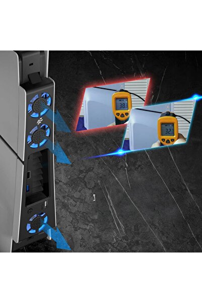 NO BRAND Ventilator de răcire pentru PS5 Slim, 3 ventilatoare USB, răcire ULT...