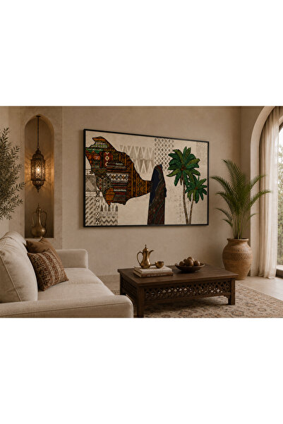 Ghaith Store لوحة كانفس جدارية فاخرة ( بإطار أسود ) – تصميم تراثي عربي لديكور المجلس والصالون ✨