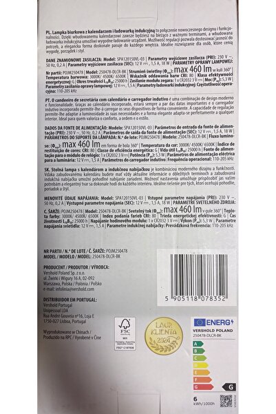 Lethe Lampă de birou cu calendar și încărcător inductiv, rotundă, neagră