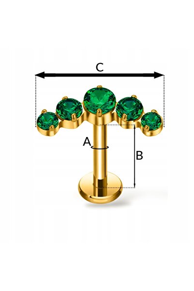 NO BRAND PIERCING AURIT Labret cu zirconii verzi, coroană, pentru conch/helix...