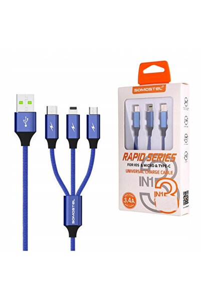 NO BRAND Cablu 3 în 1 USB-C micro USB lightning încărcare rapidă SOMOSTEL SMS...