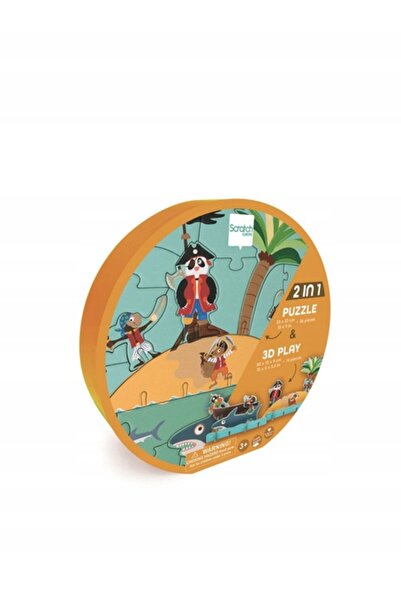 Scratch Puzzle 2-în-1 2D și 3D: Peisaj cu pirați