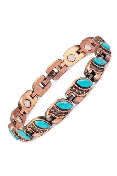 NO BRAND Brățară de cupru cu Howlite Turcoaz, Magneți de Neodim 19 cm