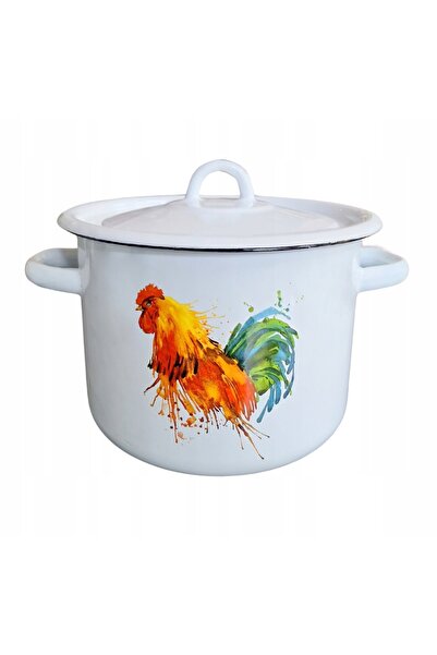 NO BRAND Oală emailată NET-POL cu capac, model cocoș alb, 18 CM, 3 L