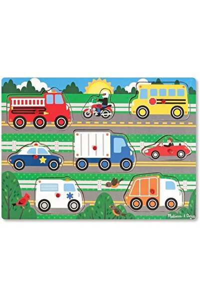Melissa & Doug Puzzle din lemn Vehicule Placă de puzzle Mașini