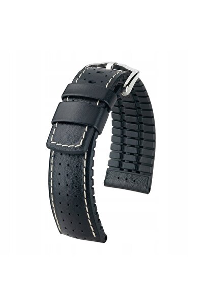 NO BRAND HIRSCH Tiger L - NEGRU/Negru - 22 mm - Curea din piele și cauciuc pe...