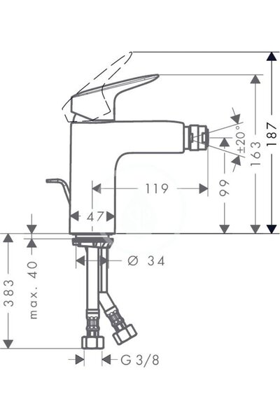 Hansgrohe Baterie de bideu Logis cu kit de scurgere crom 71200000