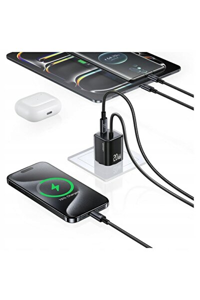 NO BRAND Încărcător de perete USAMS GaN 20W cu cablu USB-C mini și port USB-C...