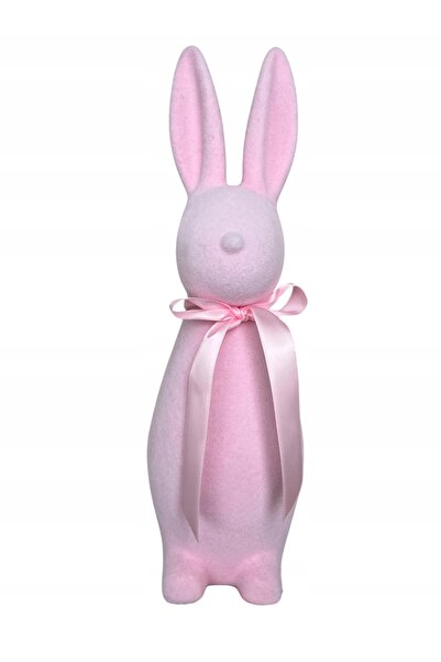 NO BRAND Figurină Iepuraș de Paște roz pudră, 40 cm, cu fundă decorativă, din...