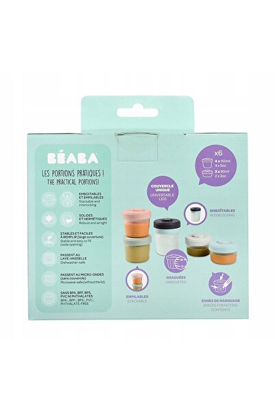 Beaba SET DE 6 BOCĂRĂȚI DE ALIMENTE CU CLIPURI (2X90ML + 4X150ML)
