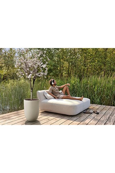 NO BRAND Ghiveci decorativ înalt bej cu dungi ondulate Elho Sereh 30 cm Desig...
