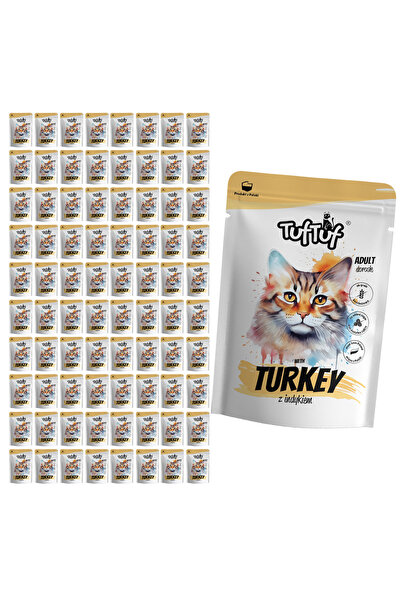 Tuf Tuf TufTuf hrană umedă completă pentru pisici cu curcan, pate, plic 80x100g