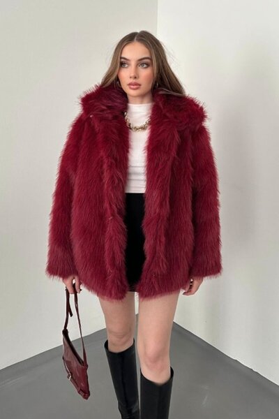 ELBEE Burgundy fur coat jacket