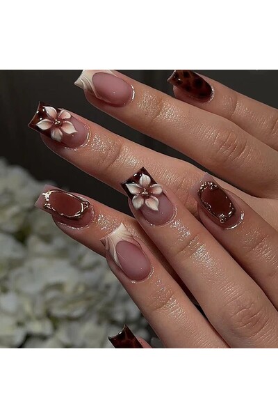 Choice 3963 3D Medium Square fake Nails for women girls fashion Leopard Flowe...