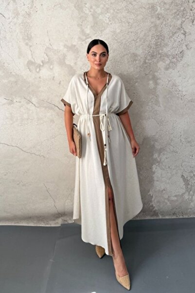 LUMU Beige Garni Piping Dress