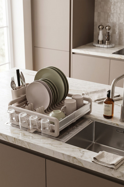 Kitchen Life Tezgah Üstü Açılıp Kapanabilen Bulaşıklık Kurutmalık Su Tahliyel...