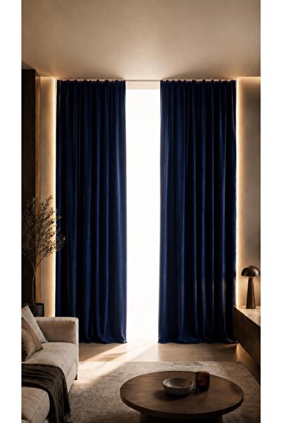 SHY TEKSTİL Navy Blue Single Panel Blackout Background Curtain Light-Proof Bl...