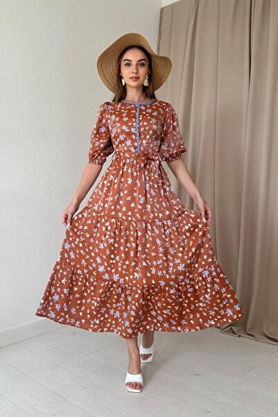 SEREMONİ BUTİK Tile Stripe Detailed Button Dress