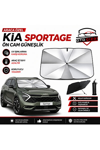 Oto Çizgi Kia Sportage Şemsiye Tip Ön Cam Güneşliği Katlanabilir UV Korumalı ...