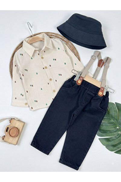 bebendy baby&kids Organic Muslin Fabric Safari Hat and Strap Belt Pine Printe...