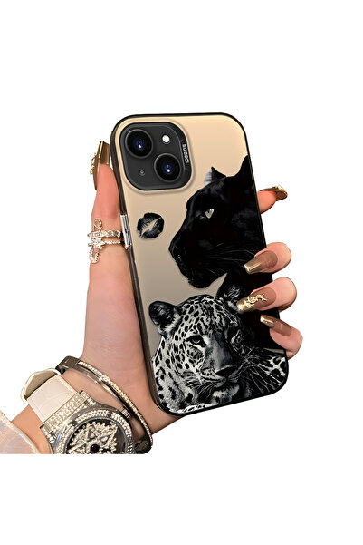 quırkshıeld iPhone 13 Mini Uyumlu Kara Panter ve Leopar Baskılı Silikon Kılıf...