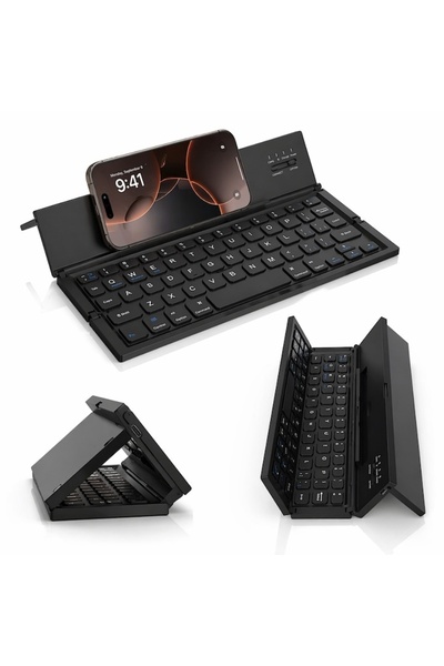MACVI Tastatură Bluetooth compactă, pliabilă, cu touchpad — Mobilitate maximă...