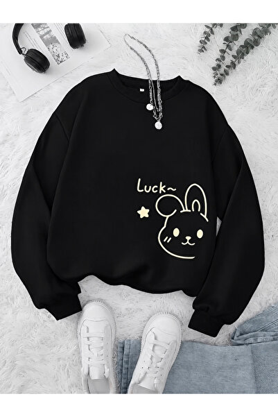 Trend Sizde Μακρυμάνικο φούτερ Unisex Luck Rabbit με στάμπα και λαιμόκοψη ποδ...