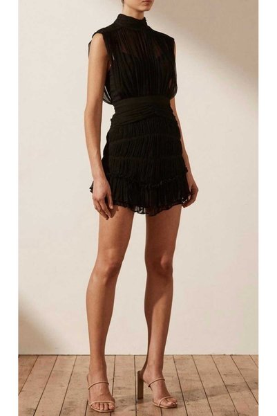 TWOTWINSTYLE Safira Sleeves Lace Mini Black Dress, Black Chiffon Mini Dress