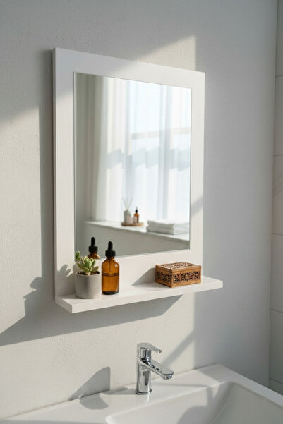 Soyoe Aynalı Banyo Rafı Dikey Ayna Lavabo Aynası Banyo Aynası Raflı 60 x 45 cm