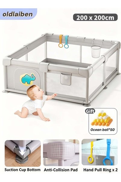 oldlaiben Baby Playpen, 200 x 200cm Foldable Baby Gate Playpen Baby Playard C...