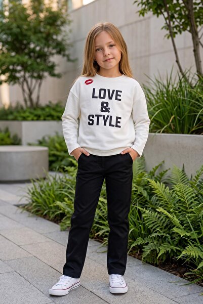 Mutlu Kids Girl's Ecru Love & Style Printed Long Sleeve Bodysuit