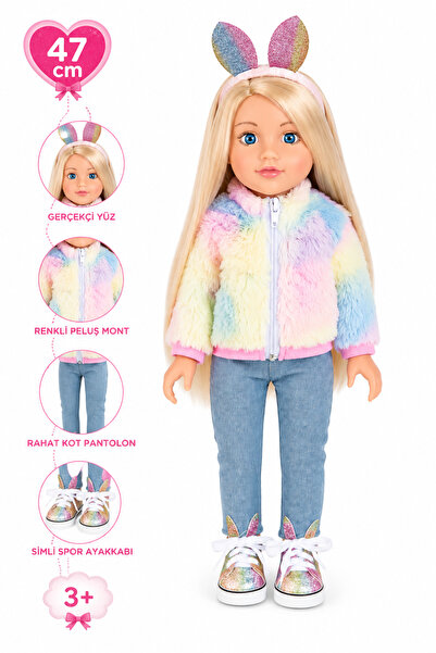 craftivio Premium 47 cm Gerçekçi Yüzlü Oyuncak Et Bebek - Uzun Saçlı Şık Kıya...