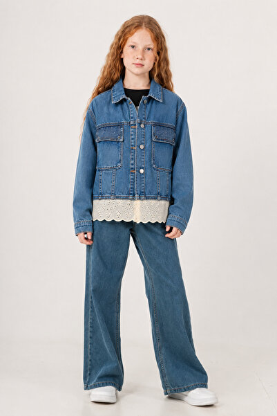 GİYİCEM TEKSTİL Girl's Sparkle Pocket Detailed Denim Jacket 1546-3