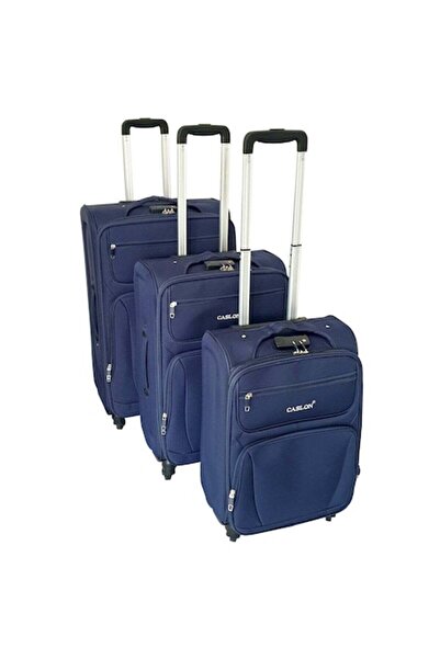 OEM Set de 3 trolere, material textil, 4 roți, albastru marin, 3 dimensiuni, ...