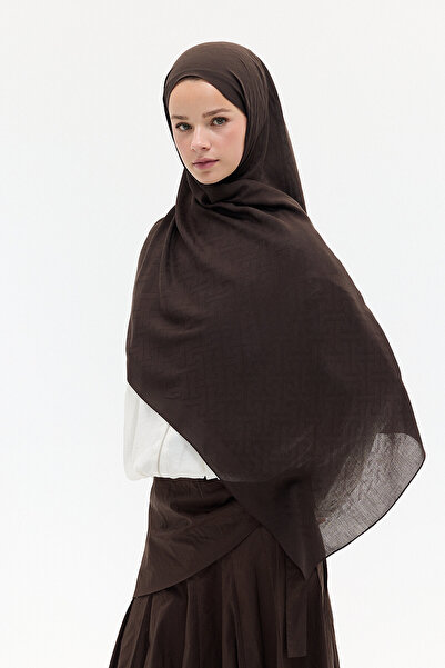 cs camellia scarf Jakar Rami Şal Labirent Desen - Acı Kahve