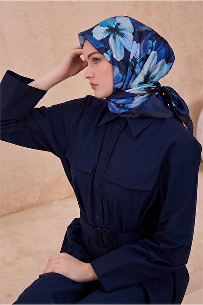 Belli Fresh Çiçek Desen Lacivert Kristal Eşarp 2014 - 23