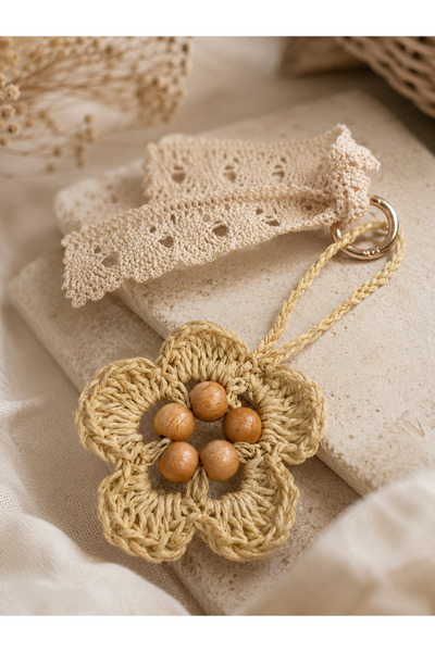 Talinhandmade Handmade Paper String Flower Charm and Keychain – with Wooden Bead Detail