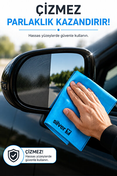 SİLVER HOME 2'li Araç Temizlik Seti 50x70 cm 390 GSM Mikrofiber Kurulama Havlusu ve İz Bırakmayan Premium Cam Bezi