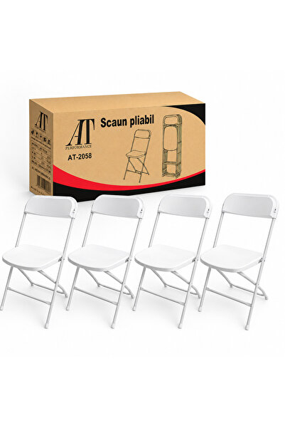 Rovitech Set de 4 scaune pliante albe, structură metalică, șezut și spătar di...