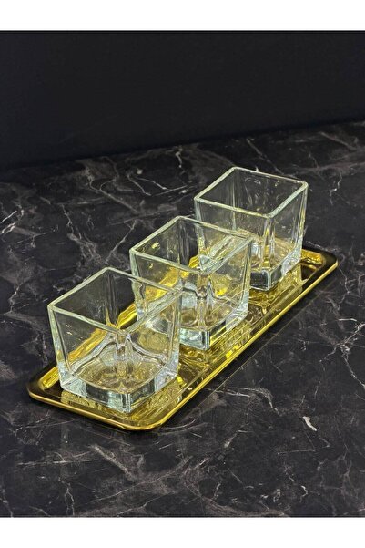 isra kristal Gold Sienna 3-Piece Glass Bowl Set with Tray, Breakfast, Snack, ...